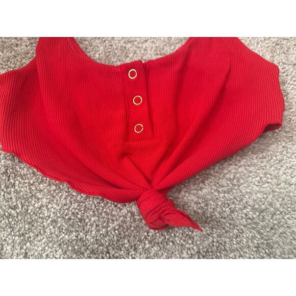 Beach Bunny Red Tide Knot Snap Buttons Bralette Bikini Top, S - Picture 8 of 13